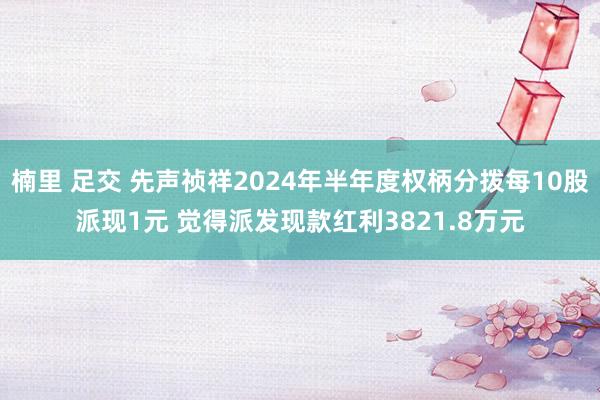 楠里 足交 先声祯祥2024年半年度权柄分拨每10股派现1元 觉得派发现款红利3821.8万元