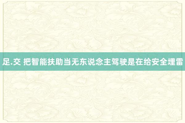 足.交 把智能扶助当无东说念主驾驶是在给安全埋雷