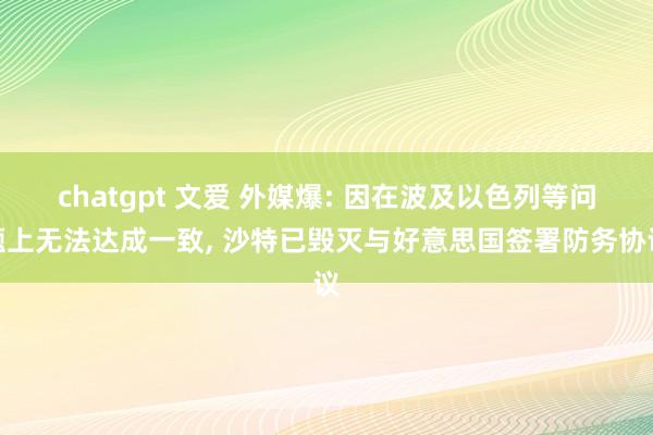 chatgpt 文爱 外媒爆: 因在波及以色列等问题上无法达成一致， 沙特已毁灭与好意思国签署防务协议