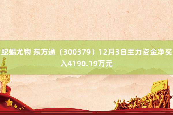 蛇蝎尤物 东方通（300379）12月3日主力资金净买入4190.19万元