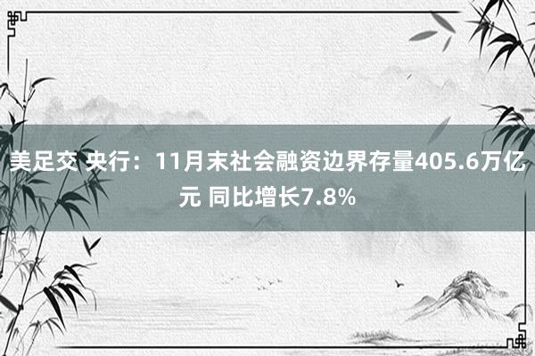 美足交 央行：11月末社会融资边界存量405.6万亿元 同比增长7.8%