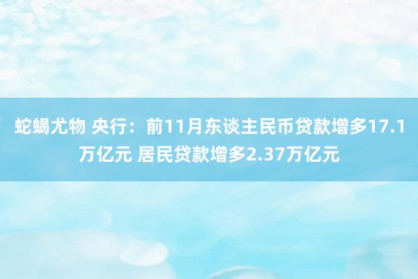 蛇蝎尤物 央行：前11月东谈主民币贷款增多17.1万亿元 居民贷款增多2.37万亿元