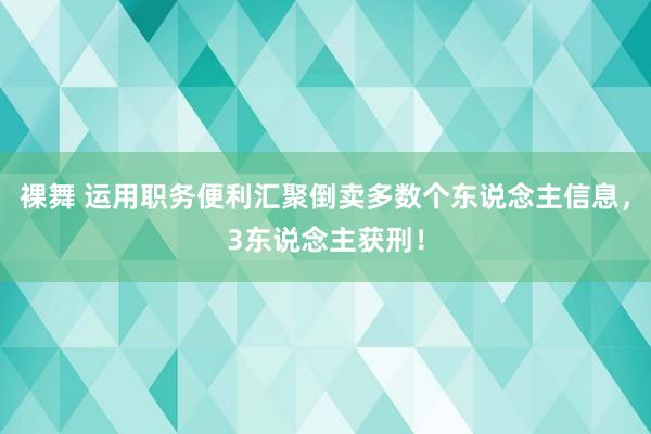 裸舞 运用职务便利汇聚倒卖多数个东说念主信息，3东说念主获刑！