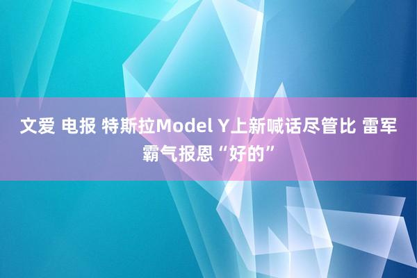 文爱 电报 特斯拉Model Y上新喊话尽管比 雷军霸气报恩“好的”