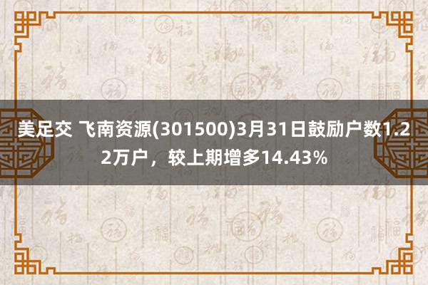美足交 飞南资源(301500)3月31日鼓励户数1.22万户，较上期增多14.43%
